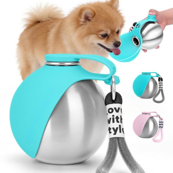 Portable Dog Water Bottle 10oz | Stainless Steel, No-Spill, with Bowl for Travel & Hikes